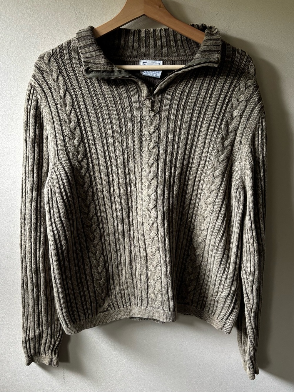 PBJ Blues Army Green 90s Cable Knit Sweater